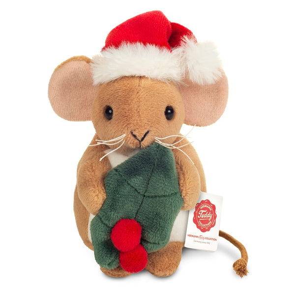 Christmas Mouse with Holly by Teddy Hermann - 11cm