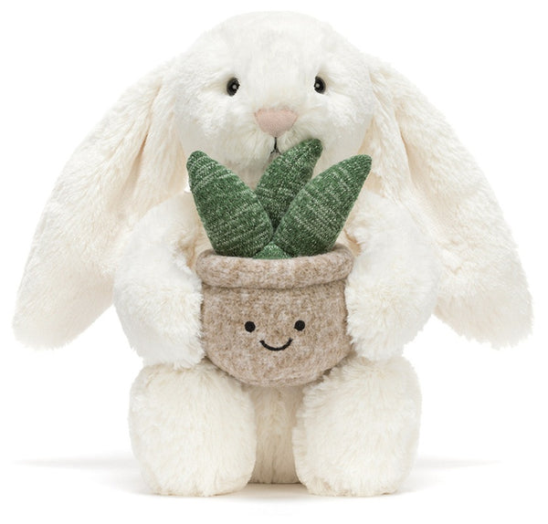Bashful Cream Bunny With Plant by Jellycat
