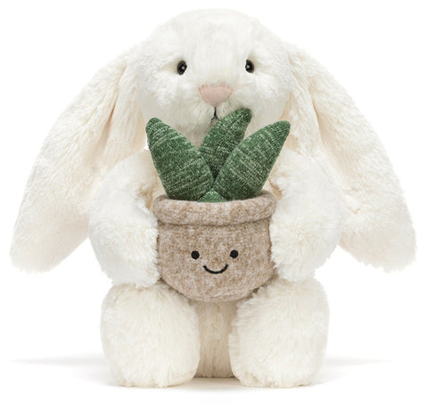 Bashful Cream Bunny With Plant by Jellycat