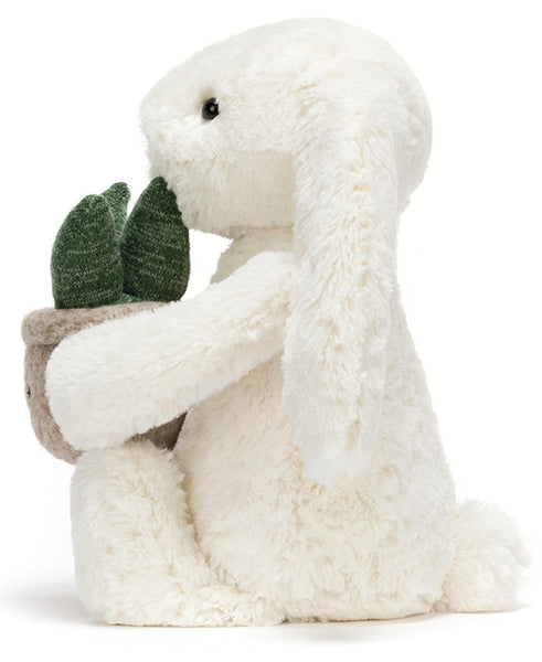 Bashful Cream Bunny With Plant by Jellycat