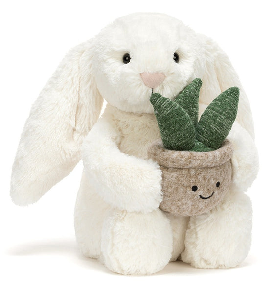 Bashful Cream Bunny With Plant by Jellycat
