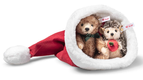 ADVANCE ORDER - Hedgehog & Bear Set in Santa Hat by Steiff - 14cm