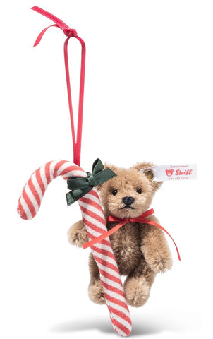 ADVANCE ORDER - Teddy Bear with Candy Cane Ornament by Steiff - 8cm