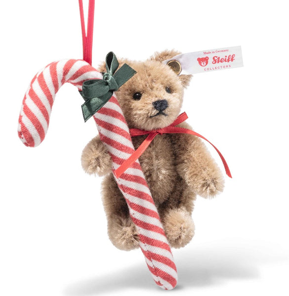 ADVANCE ORDER - Teddy Bear with Candy Cane Ornament by Steiff - 8cm