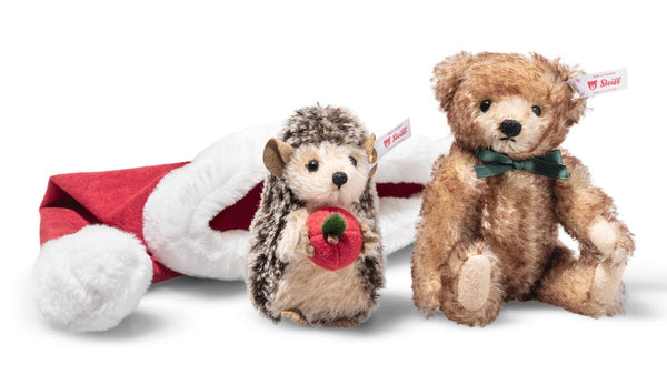 ADVANCE ORDER - Hedgehog & Bear Set in Santa Hat by Steiff - 14cm
